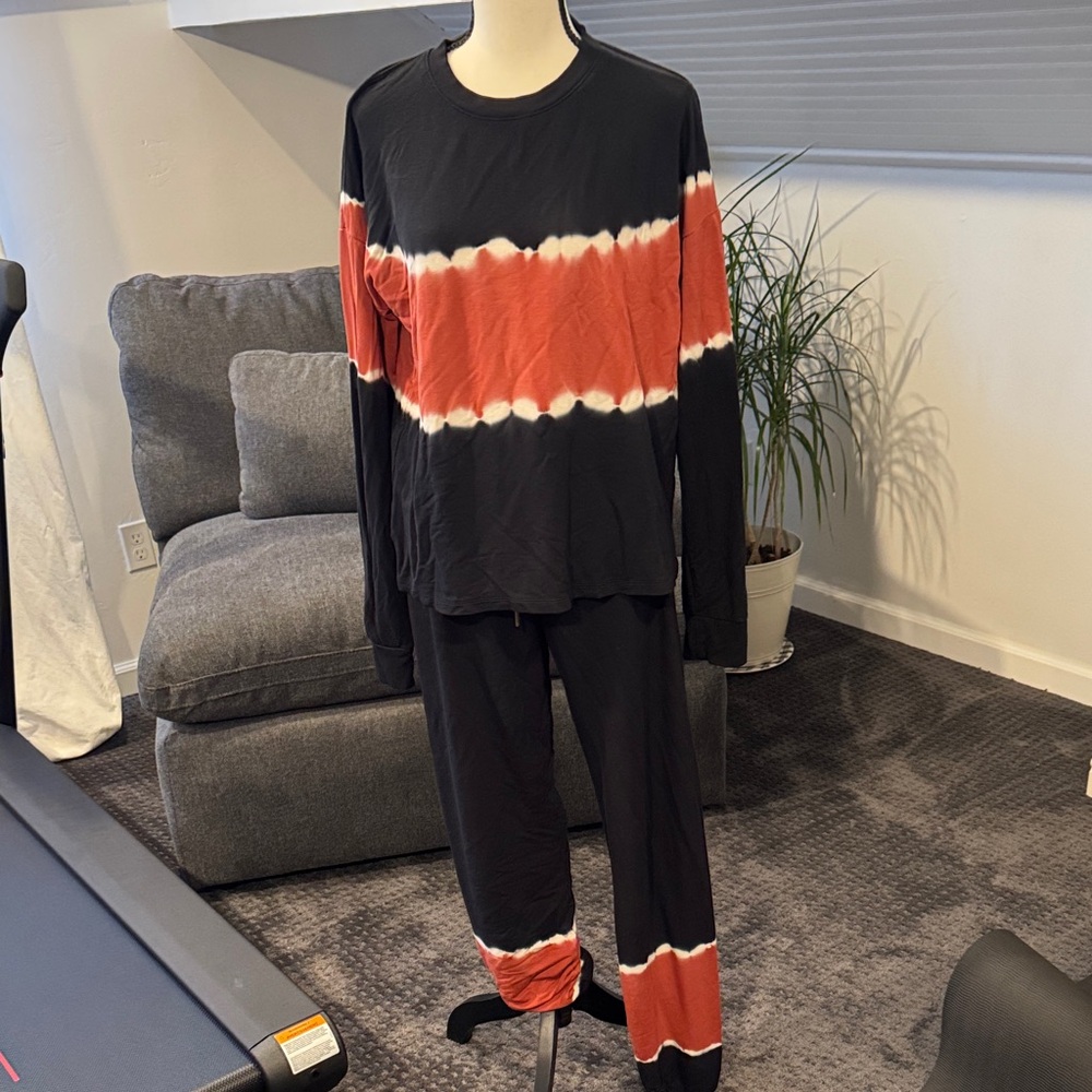 PJ Salvage Black and Orange Tie-Dye Pajama Set